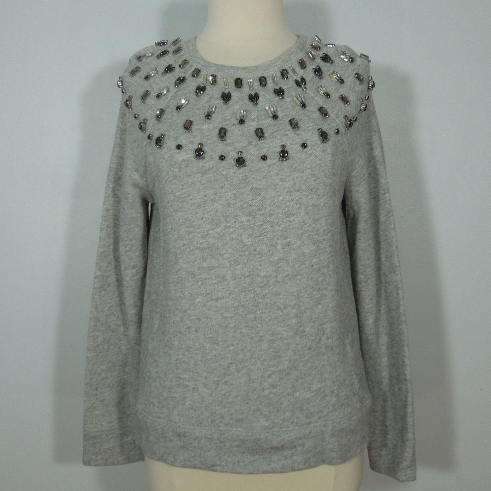 Ann Taylor LOFT Jeweled Gray Sweater Size L